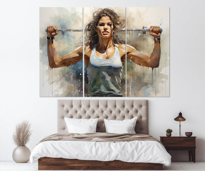 Fitness Canvas Print – Abstract Woman Weightlifting Art | Framed Workout Wall Art
