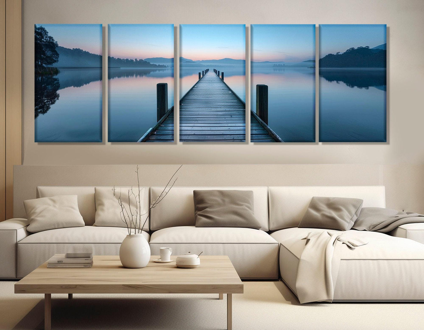 Lake Bridge Canvas Print - Scenic Large Lake Painting | Framed Gallery Wrapped Art