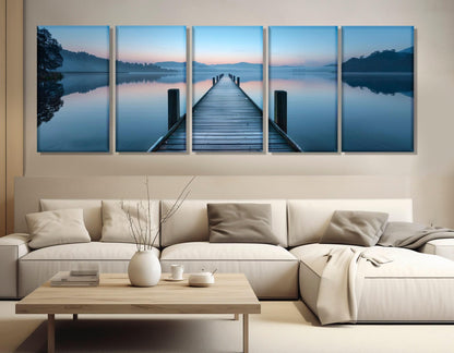 Lake Bridge Canvas Print - Scenic Large Lake Painting | Framed Gallery Wrapped Art