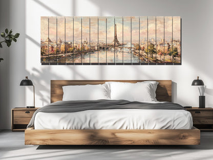 Paris Wall Art – Eiffel Tower Painting on Rustic Wood | Beige Pastel Oil Print