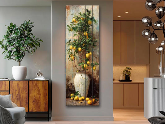 Lemon Tree Print Wood – Rustic Farmhouse Kitchen Decor with Vintage Lemon Artwork