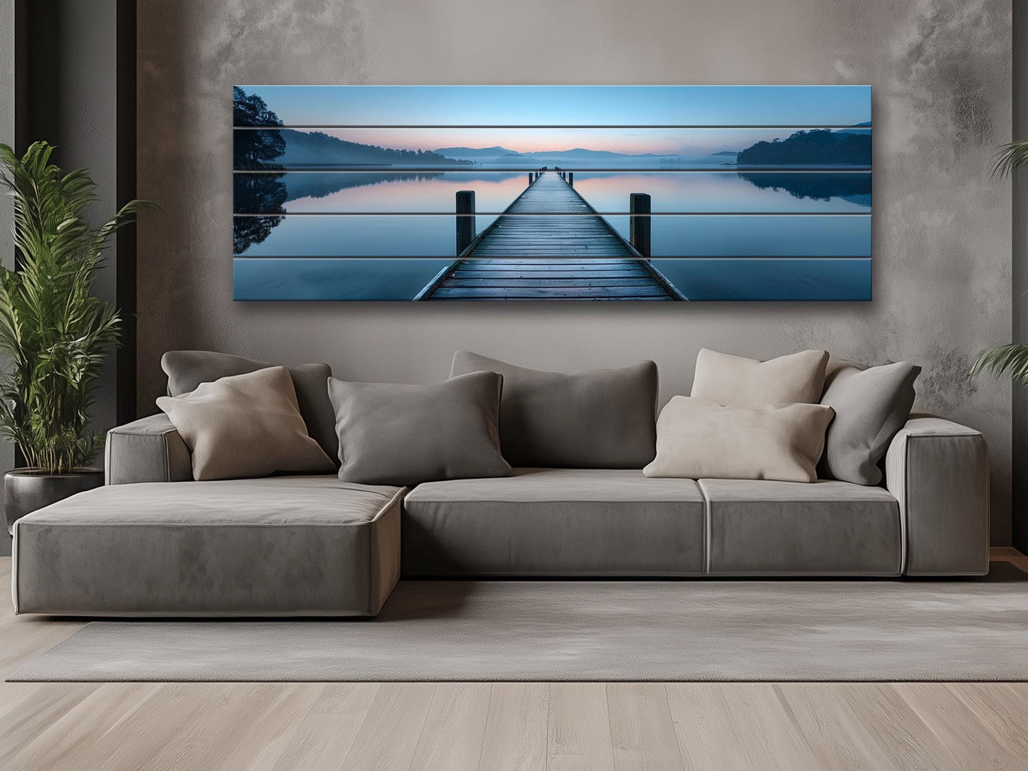 Wooden Dock Print – Rustic Lake Art on Natural Linden Wood Planks | UV Printed Wood