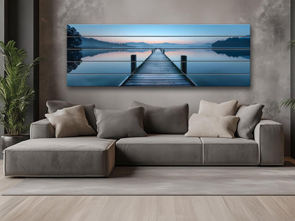 Wooden Dock Print – Rustic Lake Art on Natural Linden Wood Planks | UV Printed Wood