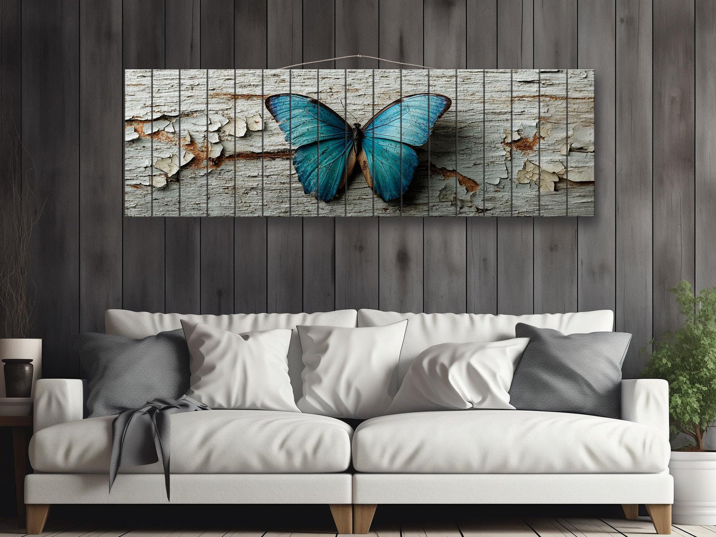 Blue Butterfly Wall Art – Rustic Wood Decor With Pastel Butterfly Print On Wood