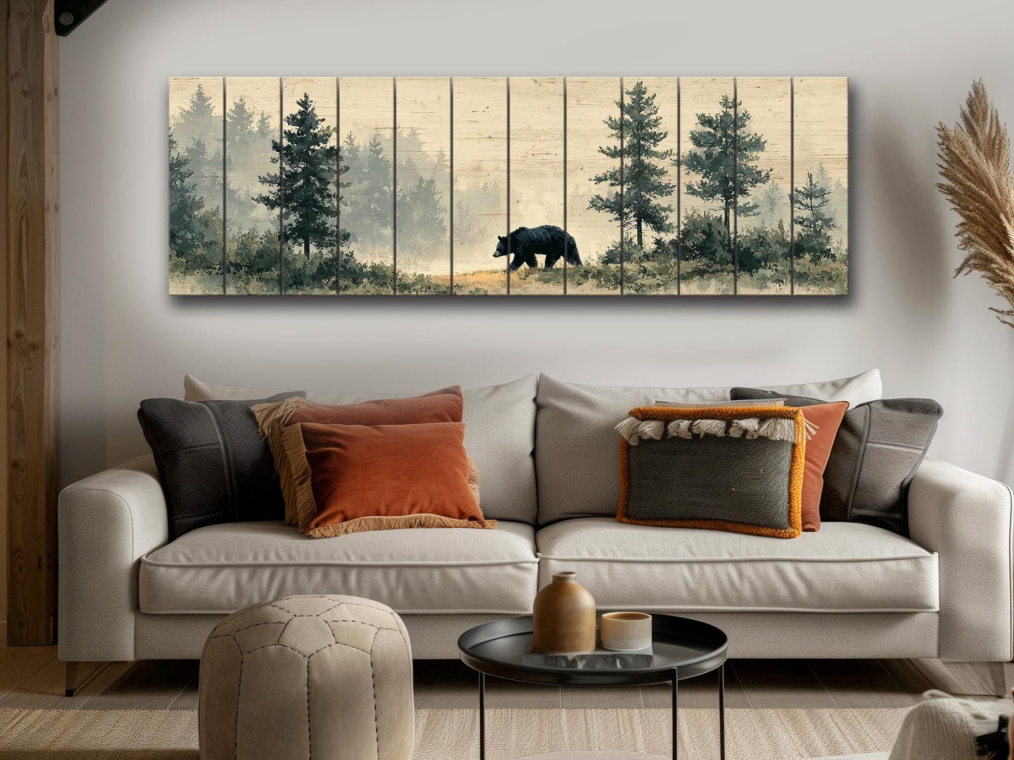 Black Bear Wall Art – Rustic Cabin Decor | Natural Wood Forest Animal Print