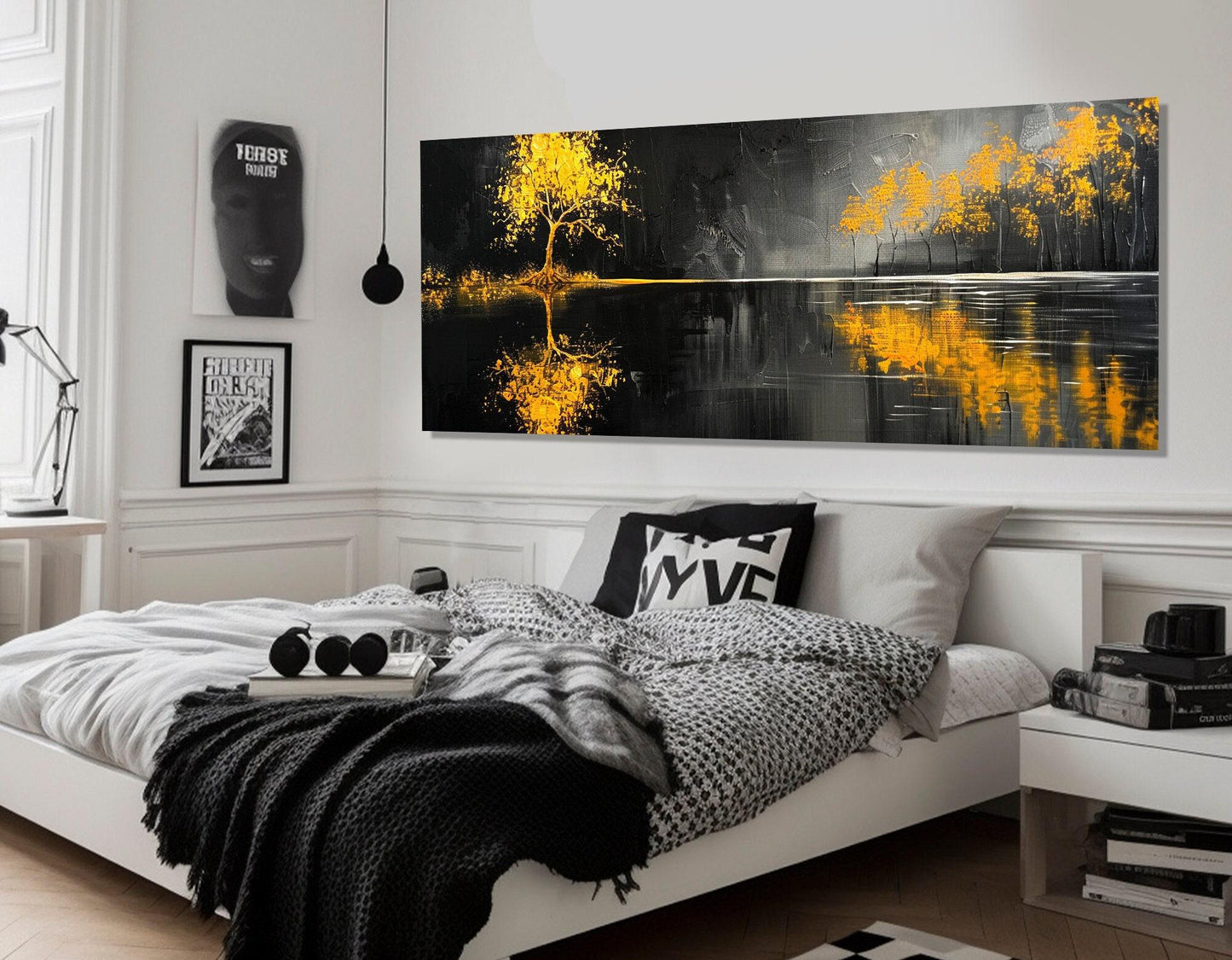 Golden Trees Canvas - Abstract Wall Art | Black Cotton Canvas Print Ready to Hang