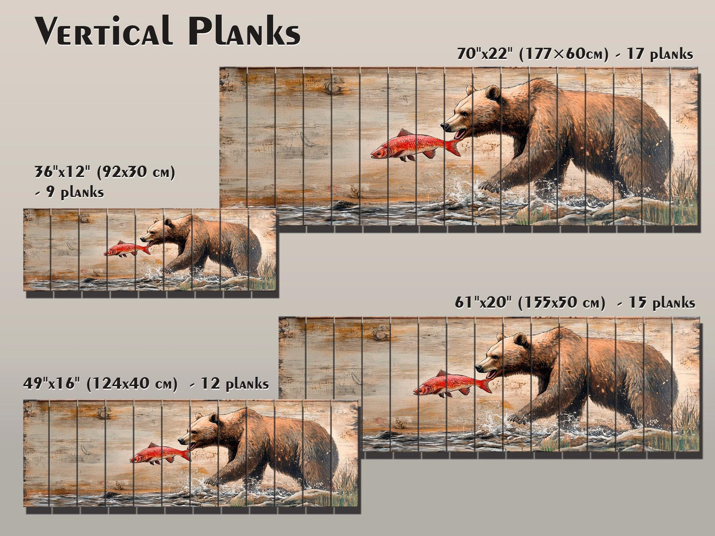 Rustic Wood Wall Art – Grizzly Bear Print on Linden Wood Planks | Natural Wildlife Decor