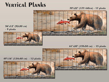 Rustic Wood Wall Art – Grizzly Bear Print on Linden Wood Planks | Natural Wildlife Decor