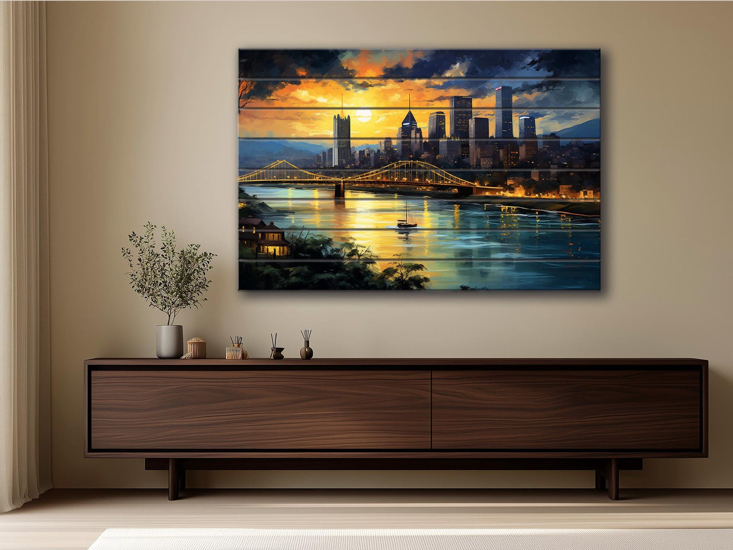 Pittsburgh Wall Art - Rustic Wood Wall Decor With Unique Grain & Fade Resistant Print