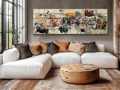 Graffiti Wood Art – Abstract Urban Wall Decor on Natural Wood Print