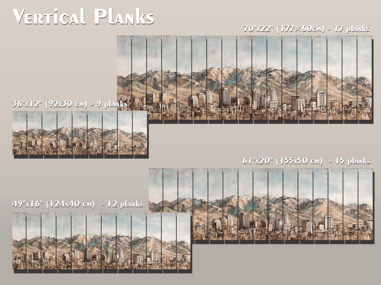Salt Lake City Wood Print – Rustic Wall Art | Mountain Panoramic Painting On Distressed Wood
