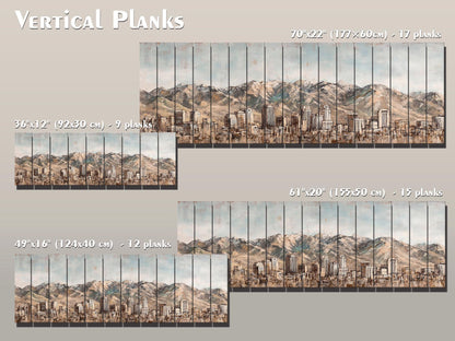 Salt Lake City Wood Print – Rustic Wall Art | Mountain Panoramic Painting On Distressed Wood