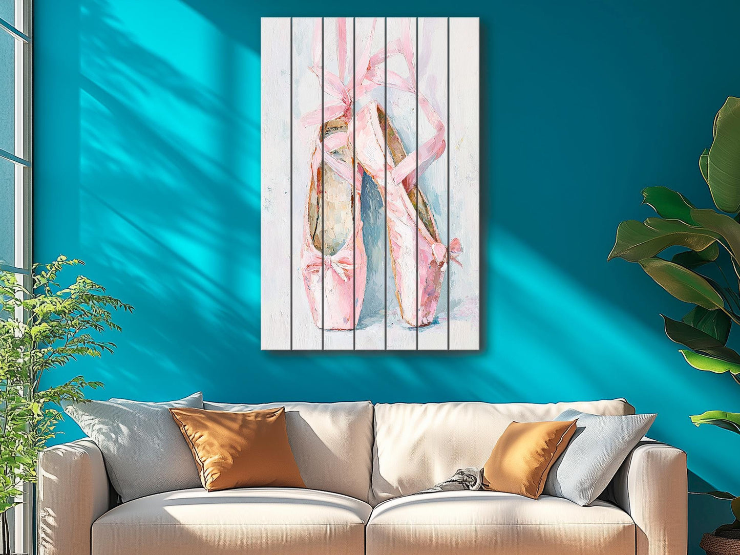 Pink Ballet Shoes Wall Art - Wooden Wall Decor | Pastel Dance Print on Wood