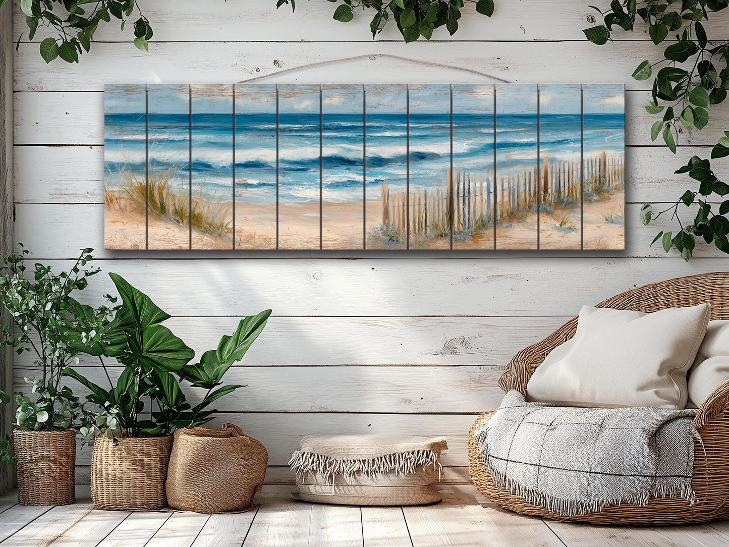 Serene Coastal Scene with Rolling Waves and Sandy Dunes Print on Wood, Seaside Grass, Beach Wall Art, Beach Cabin Decor, Wood Wall Art