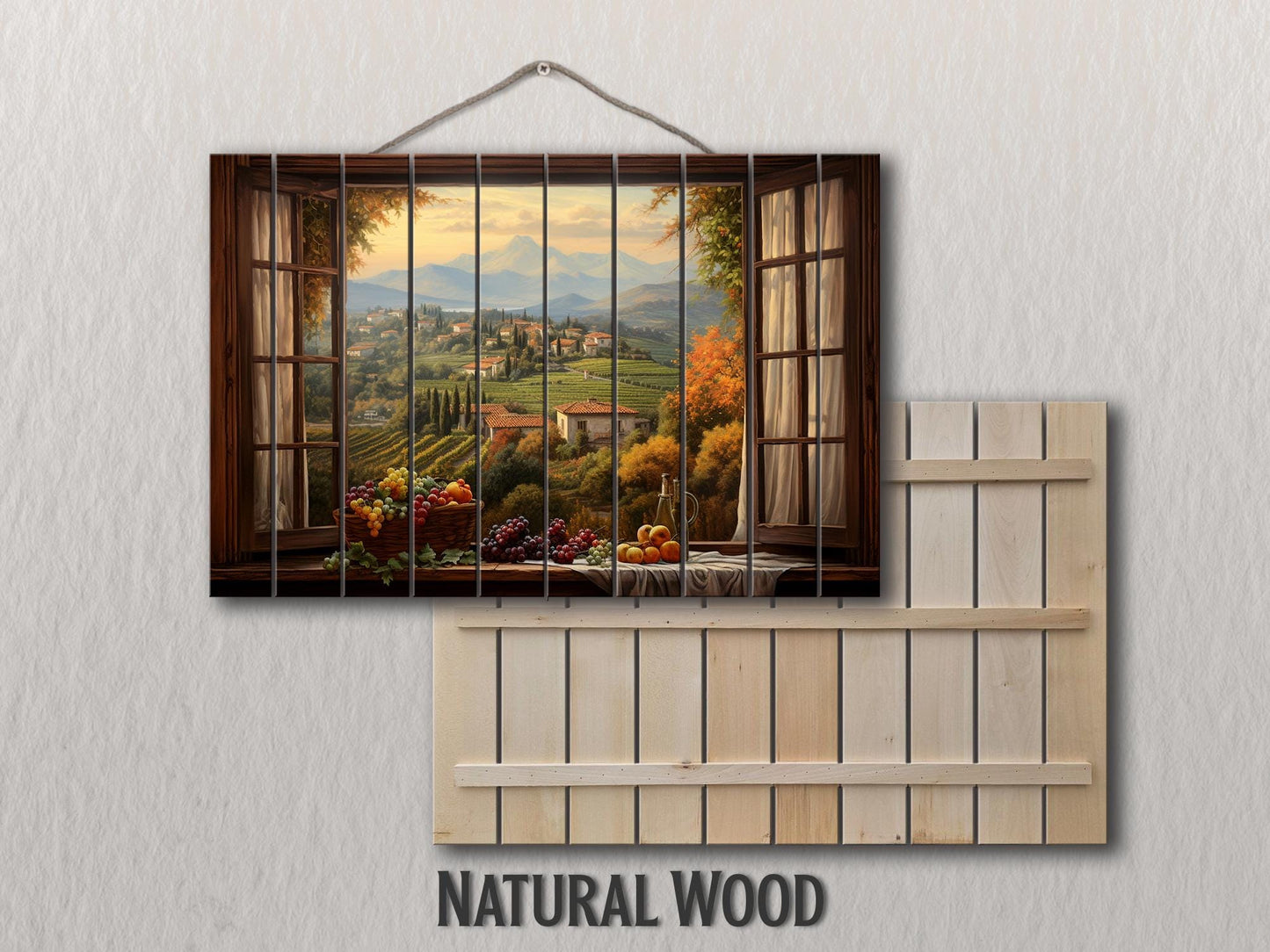 Rustic Wood Wall Art – Tuscany Open Window Print on Wood | Italian Decor
