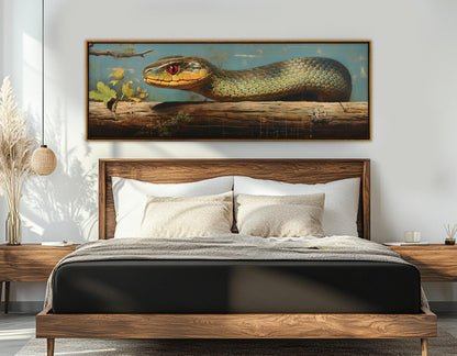 Vintage Snake Artwork – Framed Cotton Canvas Print | Green Snake Wall Art