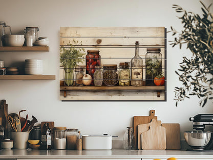 Rustic Kitchen Wall Art – Spices and Herbs Printed Wood Plank Decor