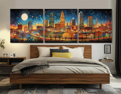 Oklahoma City Canvas Print – Abstract Starry Night Painting | Framed Wall Art Ready to Hang