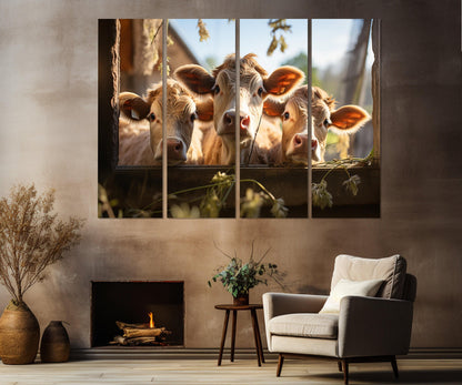Cute Сalves Canvas Art, Cows Print, Calf Poster, Farm Wall Art, Framed and Ready to Hang