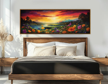 Wildflowers Field Canvas Print – Panoramic Nature Wall Art | Framed & Ready to Hang