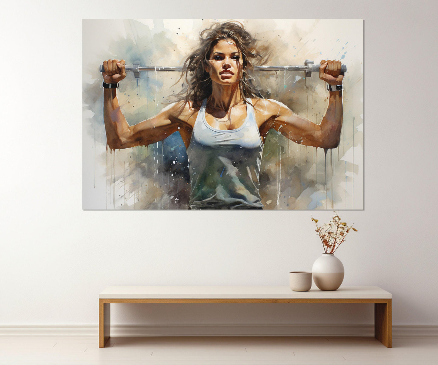 Fitness Canvas Print – Abstract Woman Weightlifting Art | Framed Workout Wall Art