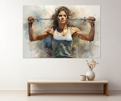Fitness Canvas Print – Abstract Woman Weightlifting Art | Framed Workout Wall Art