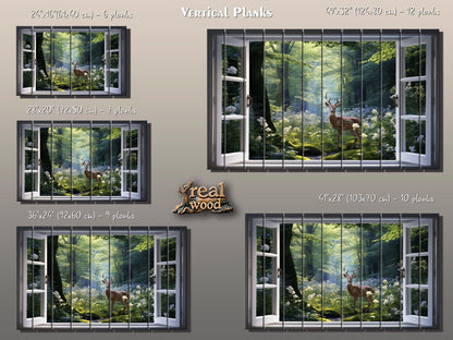 Wood Wall Art - Open Window Artwork Featuring Deer | Natural Wood Grain Decor