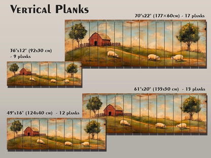 Rustic Wooden Wall Art - Sheep Grazing Print on Natural Wood for Cozy Cabin Decor