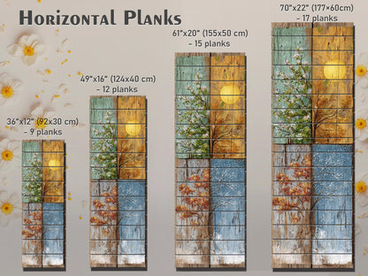 Rustic Wood Wall Art – Four Seasons Artwork on Natural Wood Planks | Cozy Living Room Decor