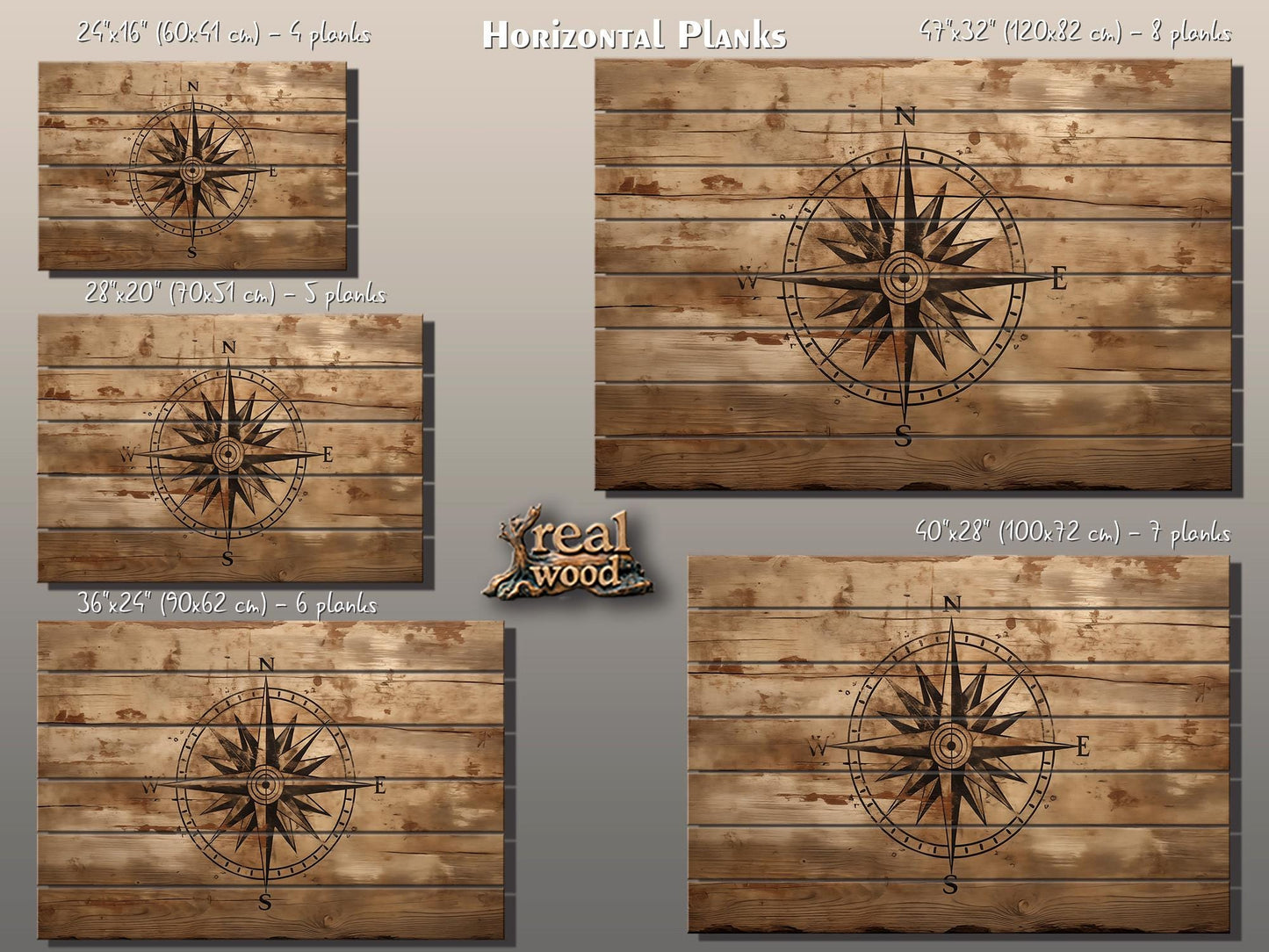 Rustic Compass Print – Nautical Wall Art on Natural Wood | UV Printed Wood Art
