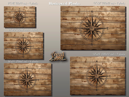 Rustic Compass Print – Nautical Wall Art on Natural Wood | UV Printed Wood Art