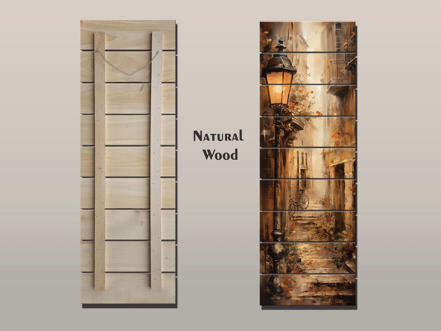 Vintage Street Wall Art – Old European Alleyway Printed on Natural Wood Panel
