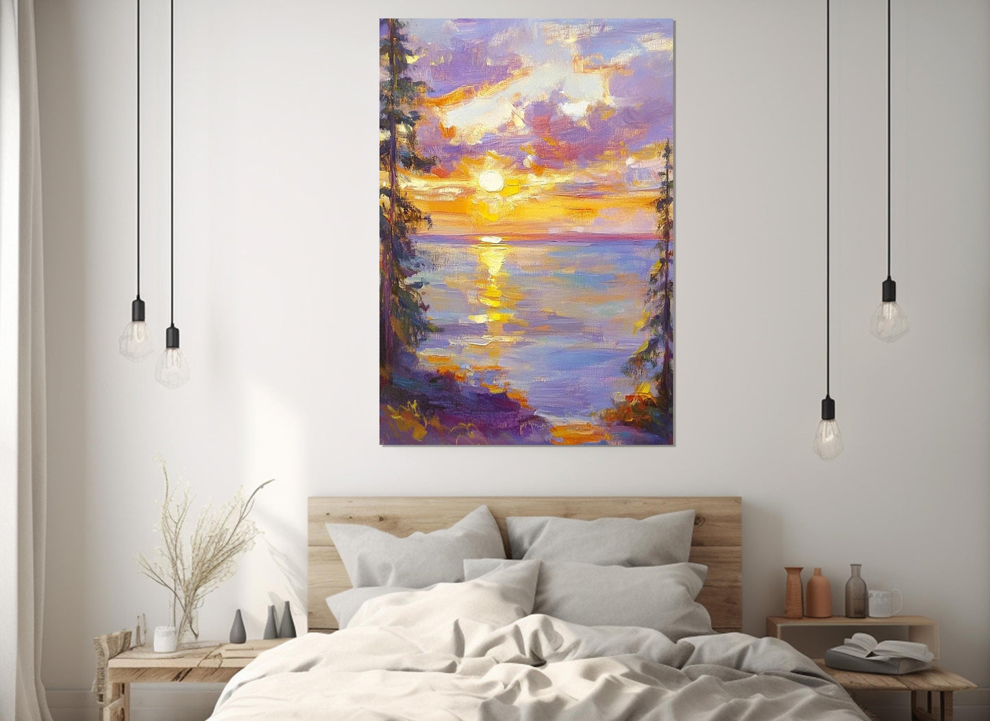 Impressionist Sunset Painting | Abstract Nature Wall Art - Framed Canvas Print Ready to Hang