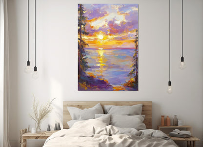 Impressionist Sunset Painting | Abstract Nature Wall Art - Framed Canvas Print Ready to Hang