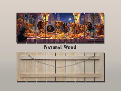 Dachshund Pizza Art – Rustic Wood Wall Art With Playful Dog Party Painting