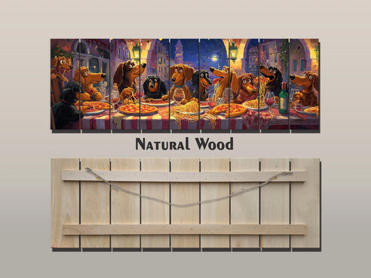 Dachshund Pizza Art – Rustic Wood Wall Art With Playful Dog Party Painting