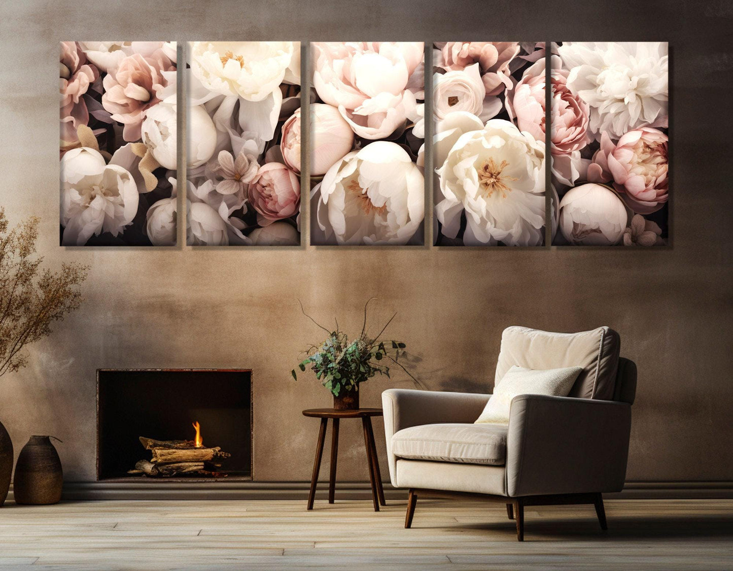 Peony Flower Canvas – Large Floral Wall Art | Panoramic Cotton Canvas Print