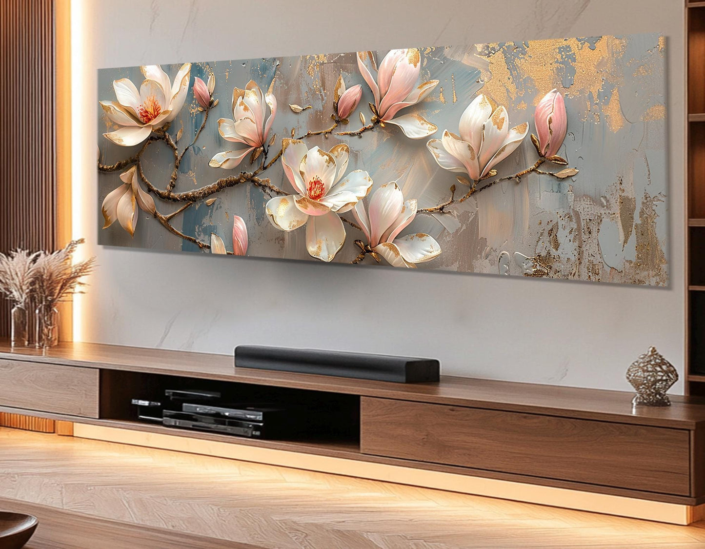 Magnolia Canvas Print – Large Floral Wall Art | Soft Pink Flower Painting, Ready to Hang