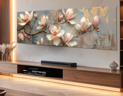 Magnolia Canvas Print – Large Floral Wall Art | Soft Pink Flower Painting, Ready to Hang