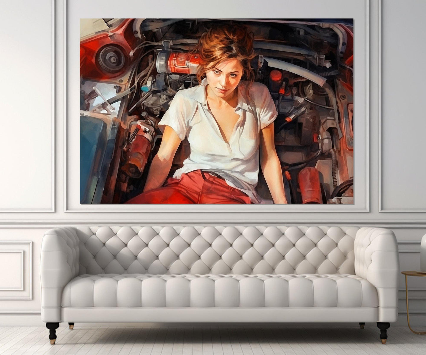 Mechanic Woman Canvas Print - Retro Mechanic Painting | Framed Gallery Wrapped Wall Art
