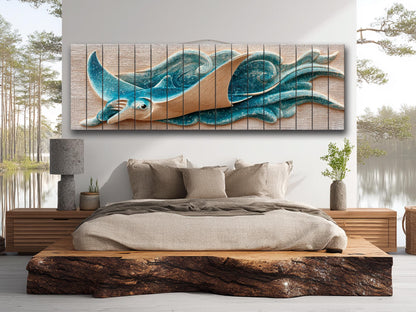 Manta Ray Wood Print – Coastal Wall Art With Rustic Nautical Decor