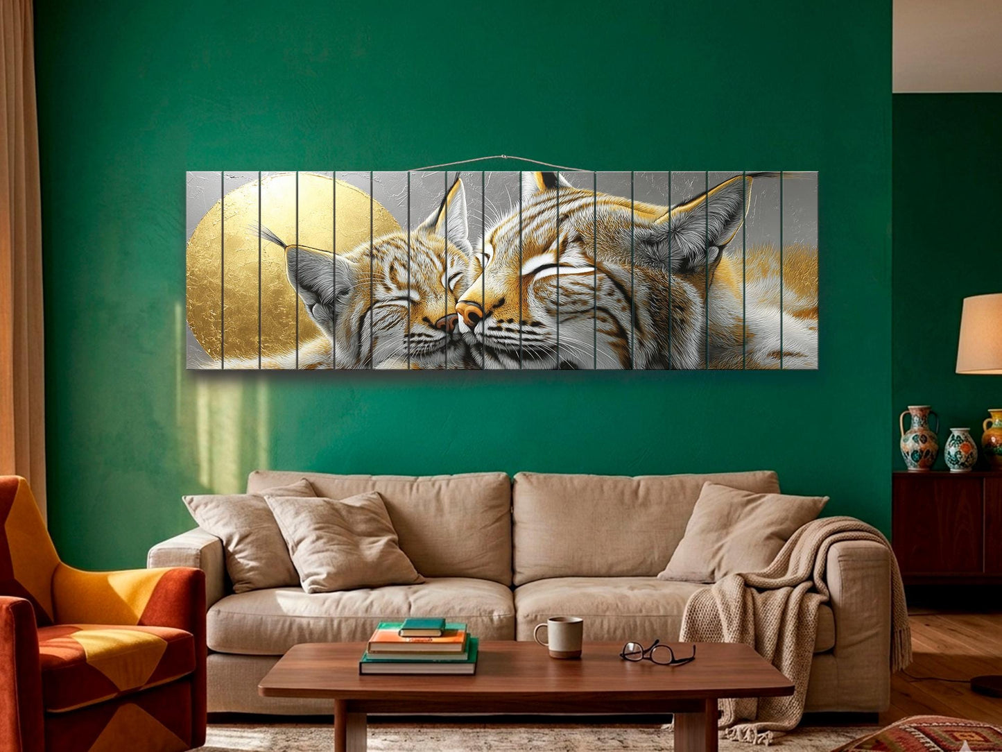 Tender Bobcats Print on Wood, Modern Romantic Wall Art