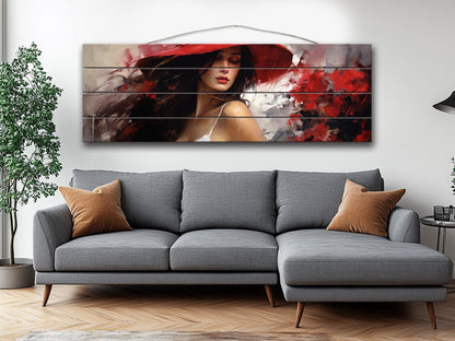 Wooden Wall Art - Abstract Woman Portrait Print on Natural Wood Planks