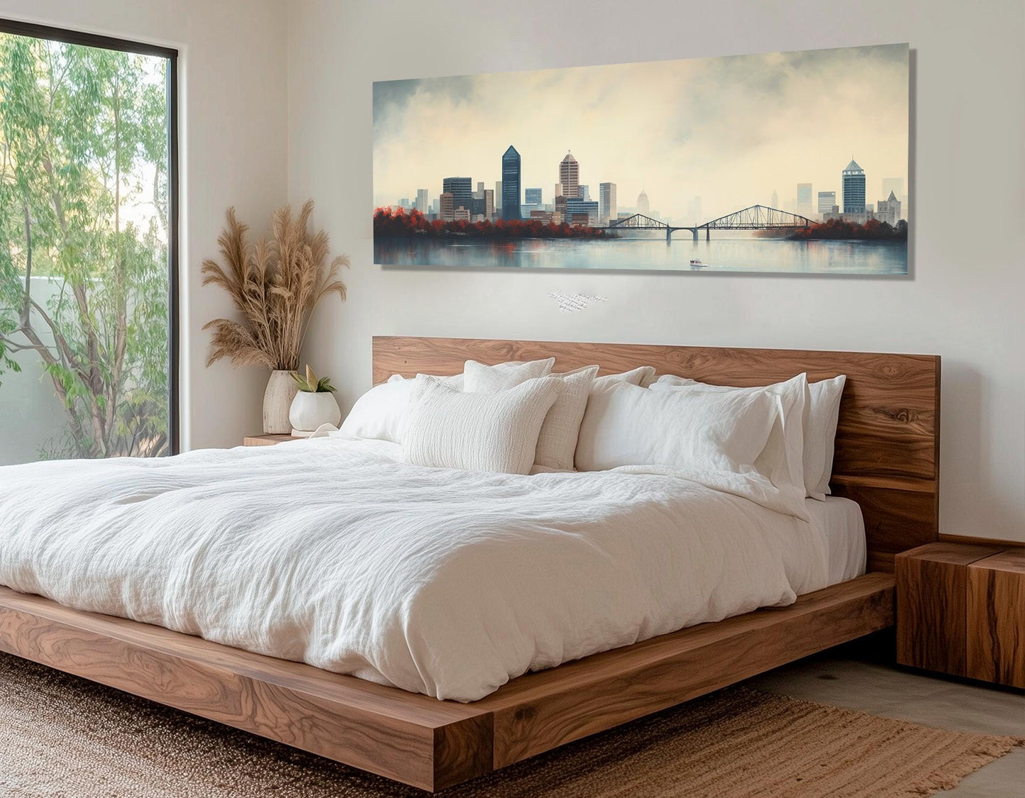 Louisville Skyline Canvas – Misty Cityscape Decor | Framed Canvas Print Ready to Hang