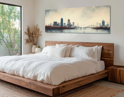 Louisville Skyline Canvas – Misty Cityscape Decor | Framed Canvas Print Ready to Hang