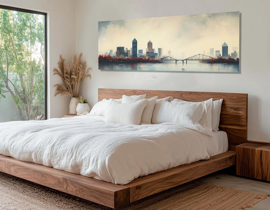 Louisville Skyline Canvas – Misty Cityscape Decor | Framed Canvas Print Ready to Hang