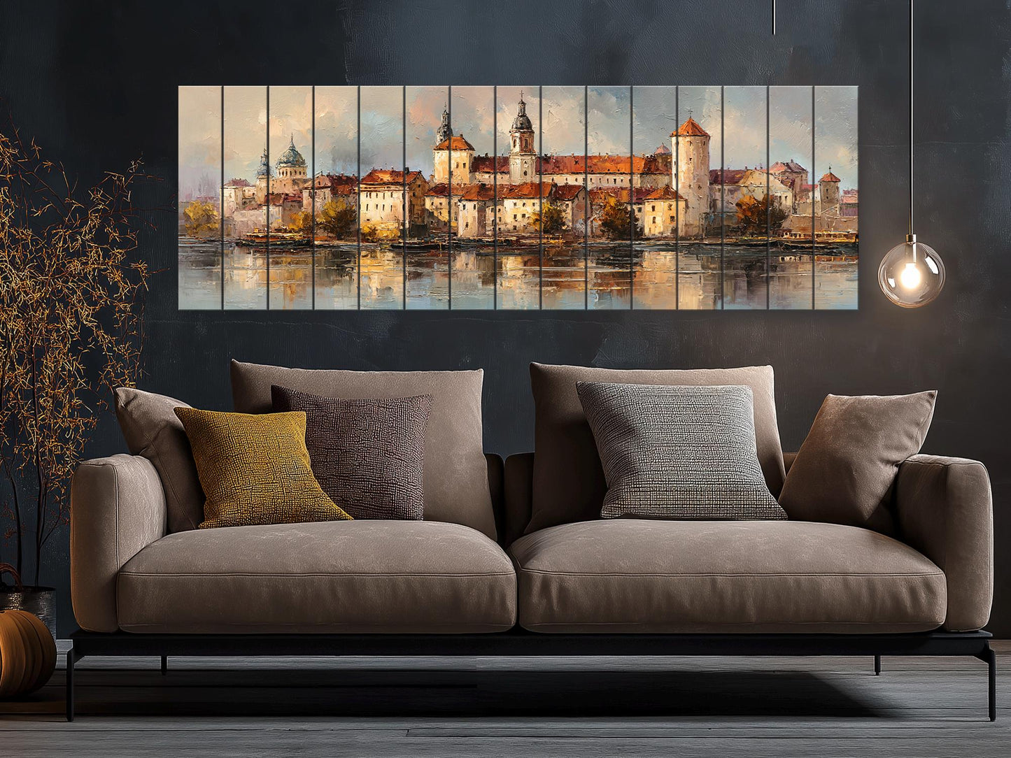 Krakow Skyline Wood Print – Rustic Wall Art With Castle River Painting On Distressed Wood