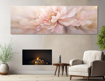 Peony Flower Painting - Framed Cotton Canvas Print | Panoramic Floral Wall Art