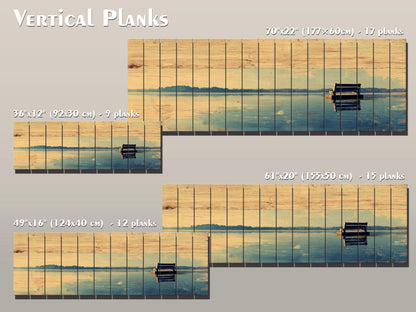 Lakeside Bench Wall Art – Panoramic Lake Landscape on Natural Wood Panel