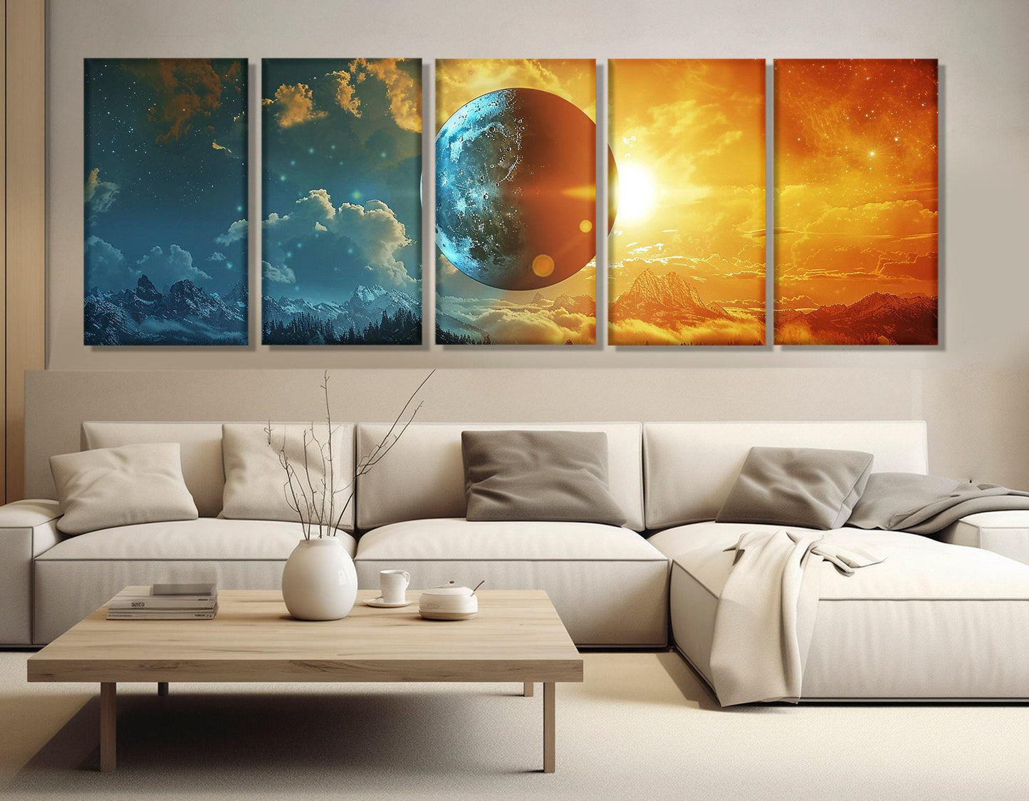 Abstract Day Night Canvas - High Quality Cotton Canvas Print | Moon Sun Wall Art